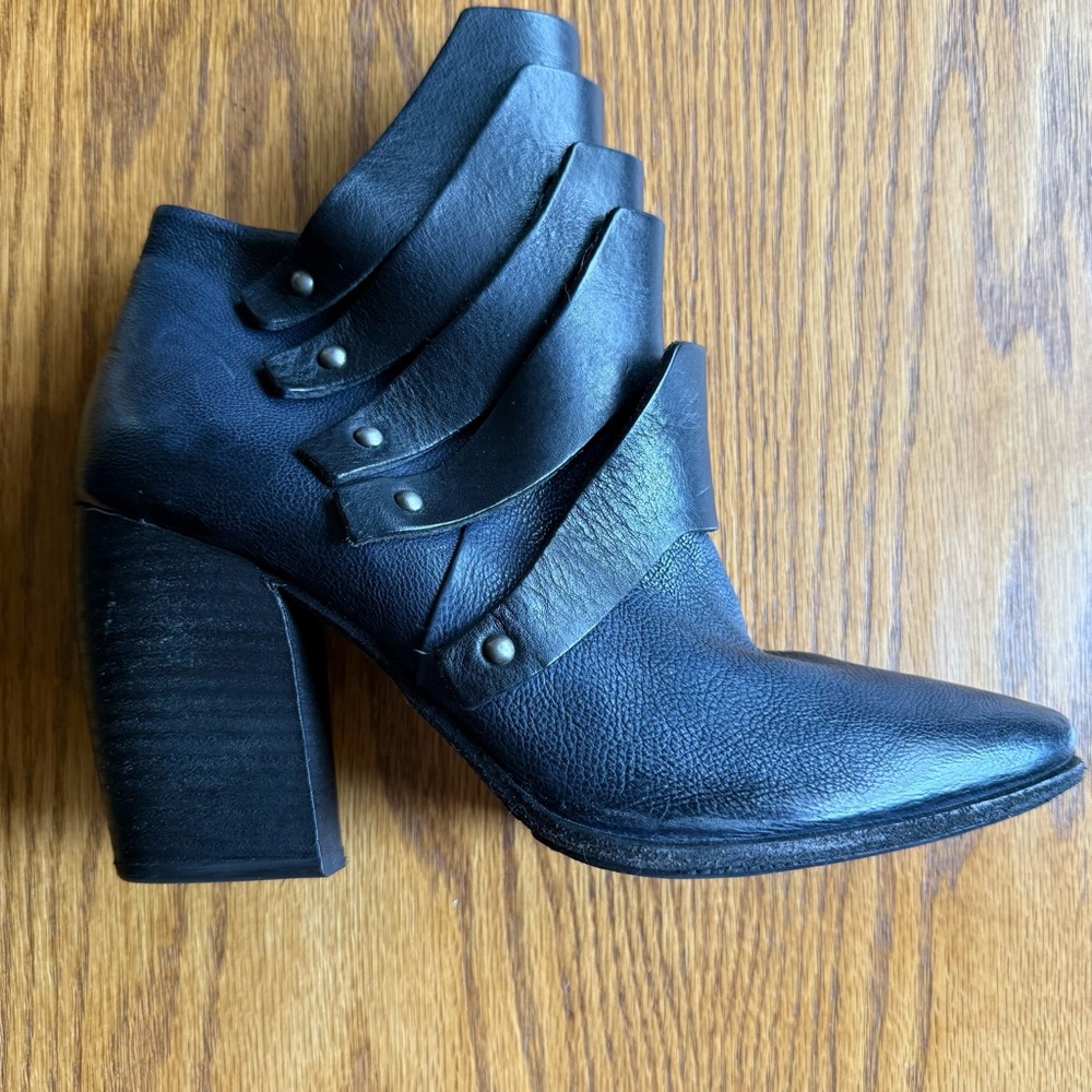 A.S.98 Black Layered Strap Heeled Boots